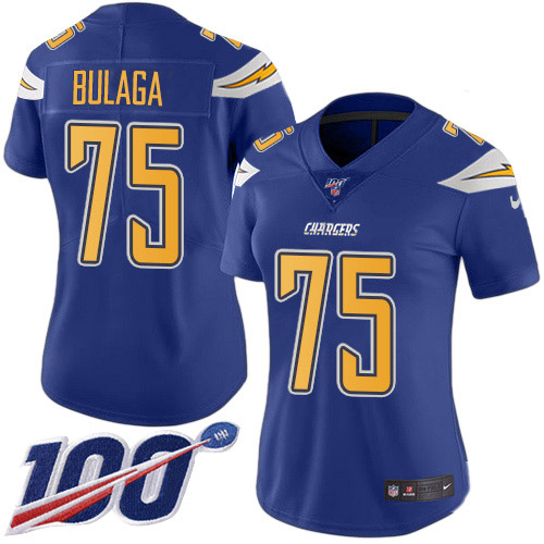 Nike Chargers #75 Bryan Bulaga Electric Blue Women's Stitched NFL Limited Rush 100th Season Jersey